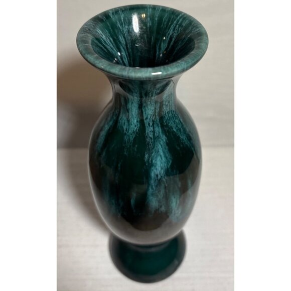 Ceramic Vase Flared Lip Vintage Green Drip Glaze Glossy Canada 7" Tall MCM - Picture 2 of 7
